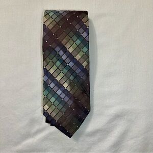 CK Calvin Klein Geometric Silk Tie Extra Long Chocolate Brown Multicolor